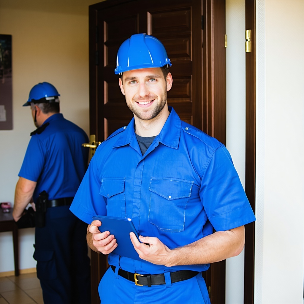 Service Provider In Blue Uniform and Training at Home