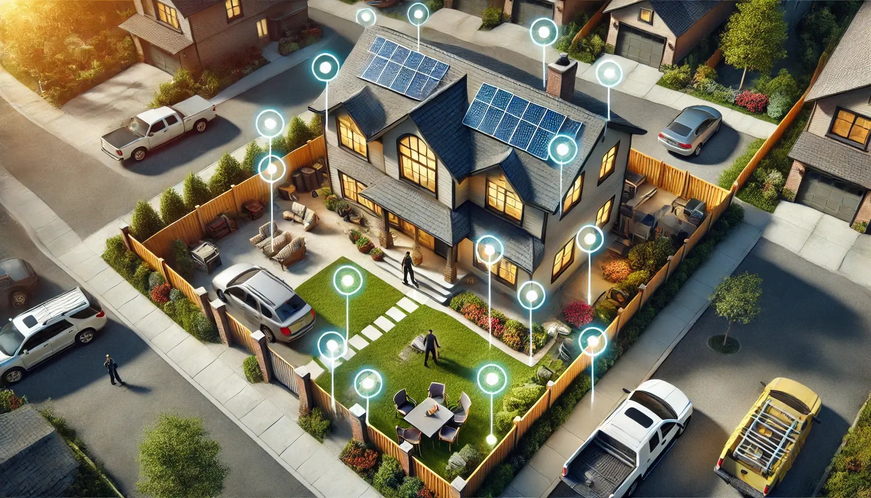 DALL·E-2024-10-02-12.43.15-A-highly-detailed-aerial-view-of-a-house-showcasing-a-perimeter-safety-check.-The-image-should-depict-a-suburban-house-with-nine-clearly-marked-checkp